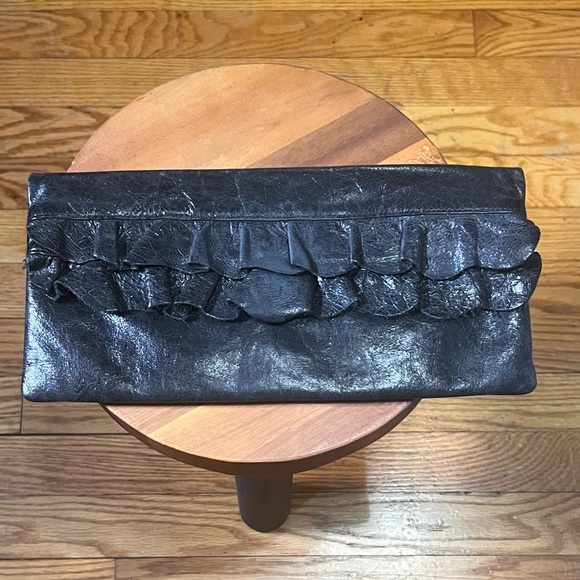 HOBO Handbags - HOBO International Ruffle Envelope Black Leather Clutch Purse Good Condition
